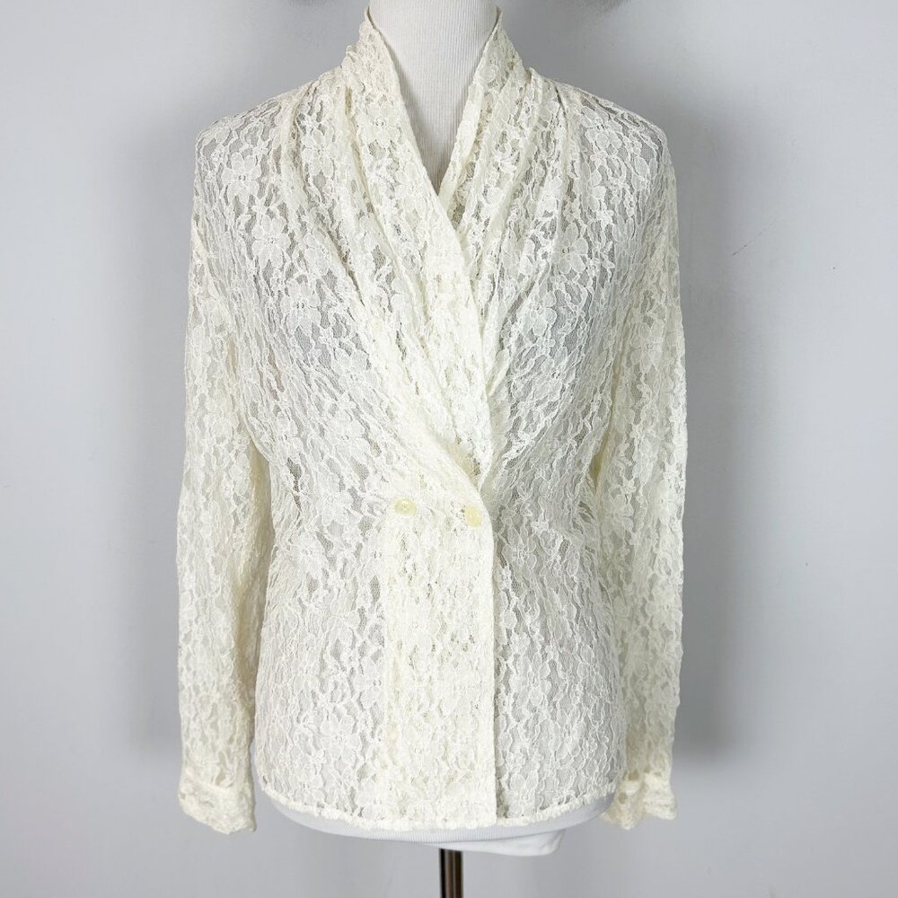 Y2K Ivory Floral Lace Blouse Romantic Feminine Boho Size Small Women's